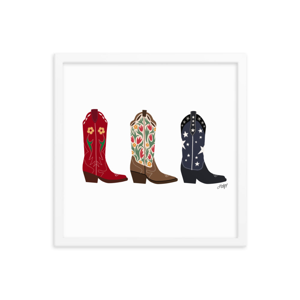Cowboy Boots Illustration - Framed Matte Print