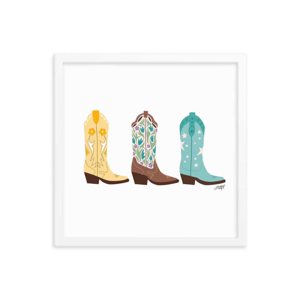 Cowboy Boots Illustration (Bright Palette) - Framed Matte Print