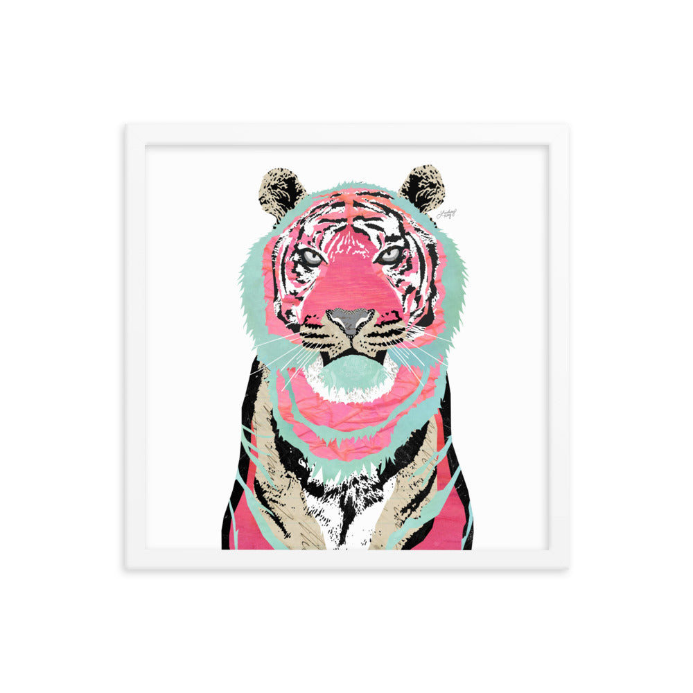 Collage de tigre rosa - Impresión mate enmarcada