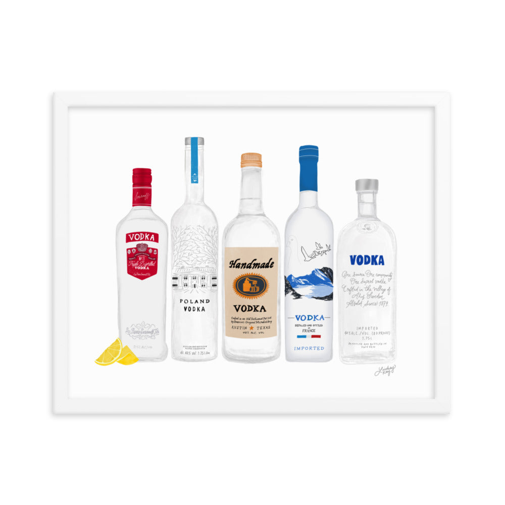 Illustration de bouteilles de vodka - Impression mate encadrée