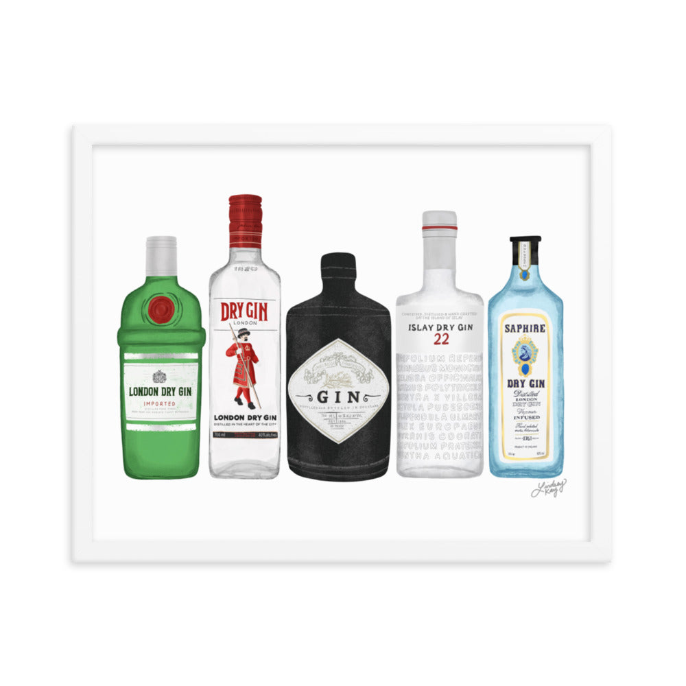 Gin Bottles Illustration - Framed Matte Print - Lindsey Kay Collective