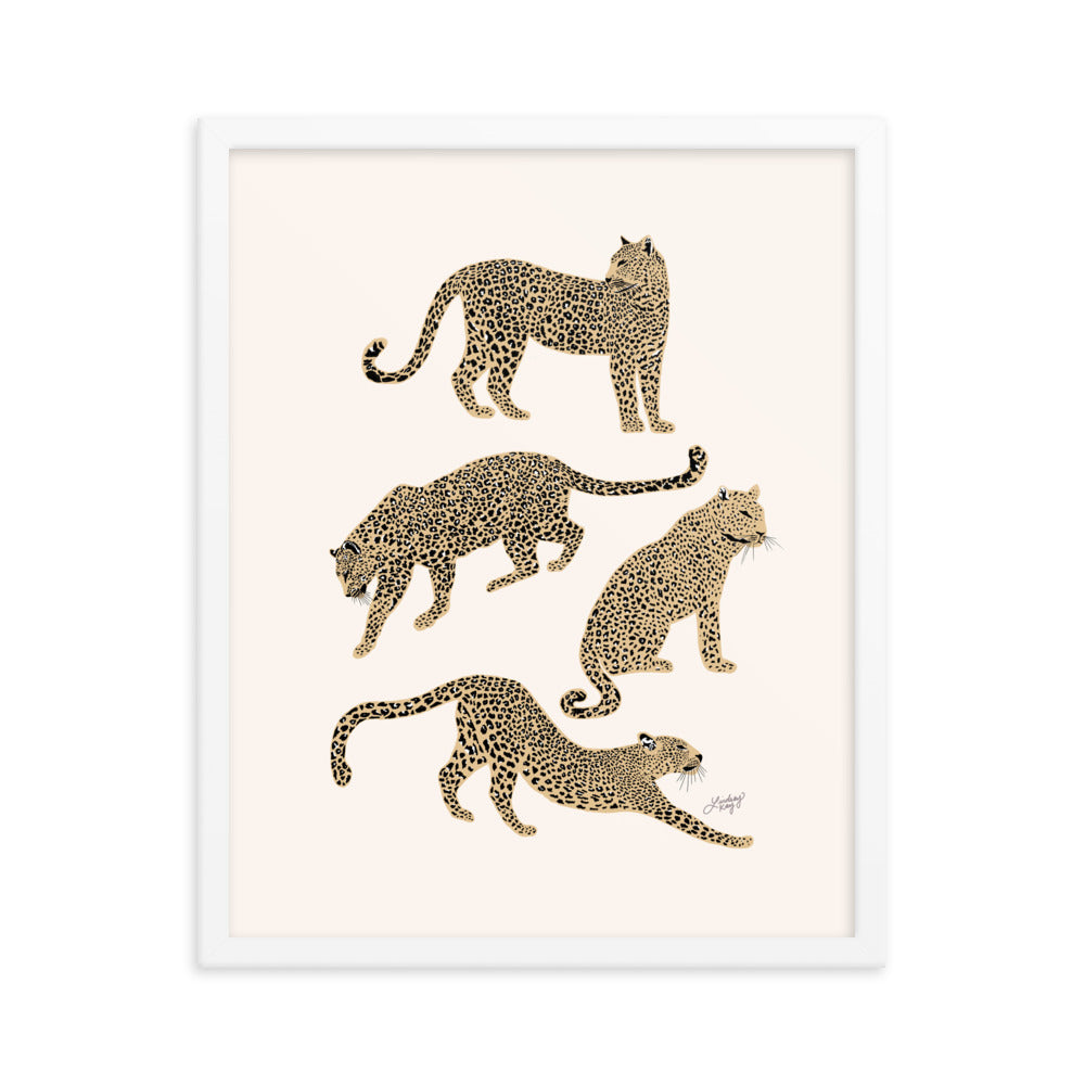 Leopards Illustration (Tan Palette) - Framed Matte Print - Lindsey Kay Collective
