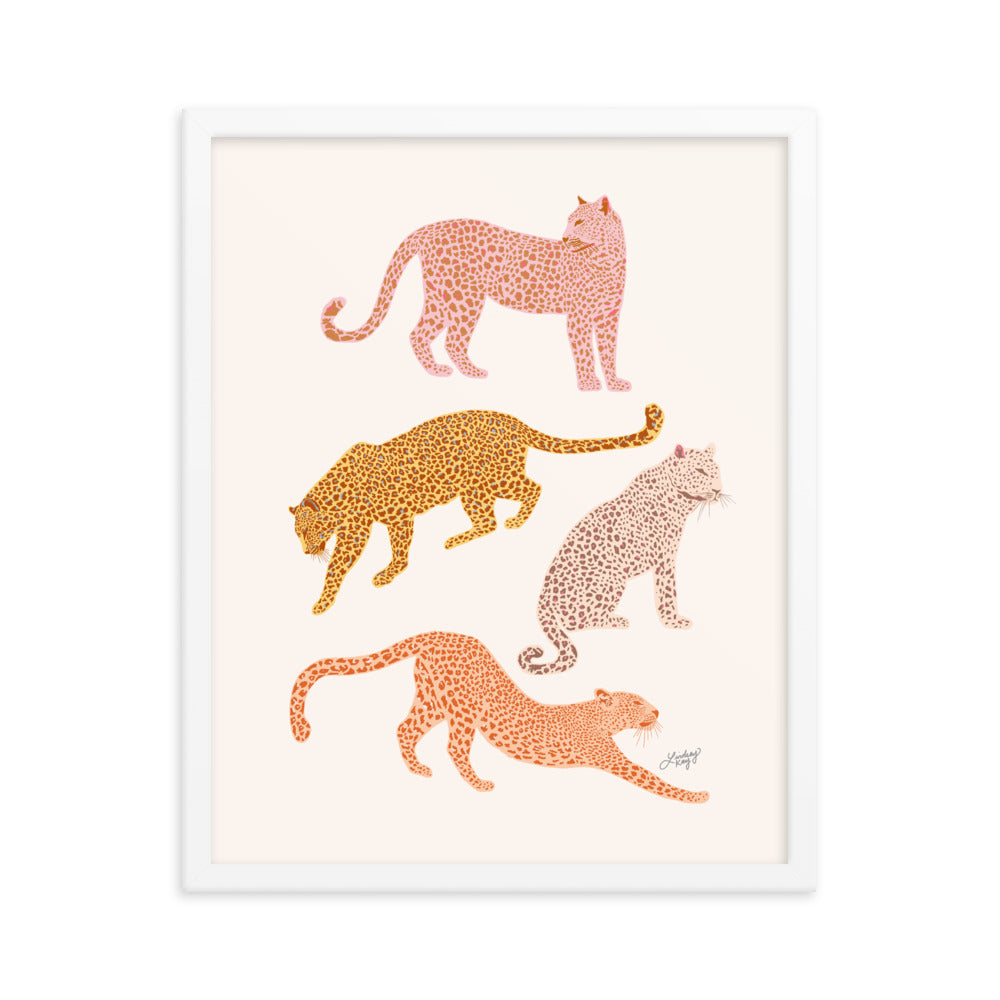 Leopards Illustration (Warm Palette) - Framed Matte Print - Lindsey Kay Collective