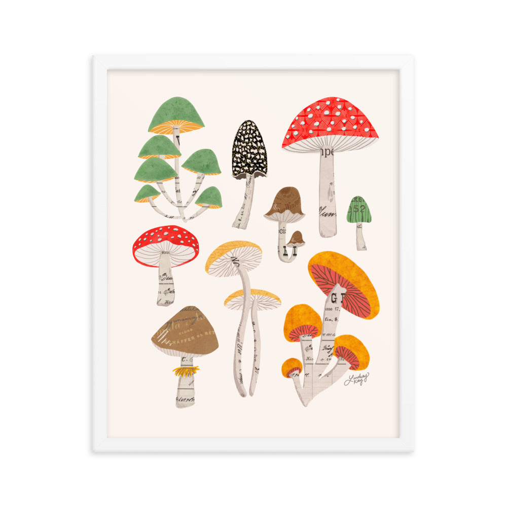 Mushroom Collage Illustration - Framed Matte Print - Lindsey Kay Collective
