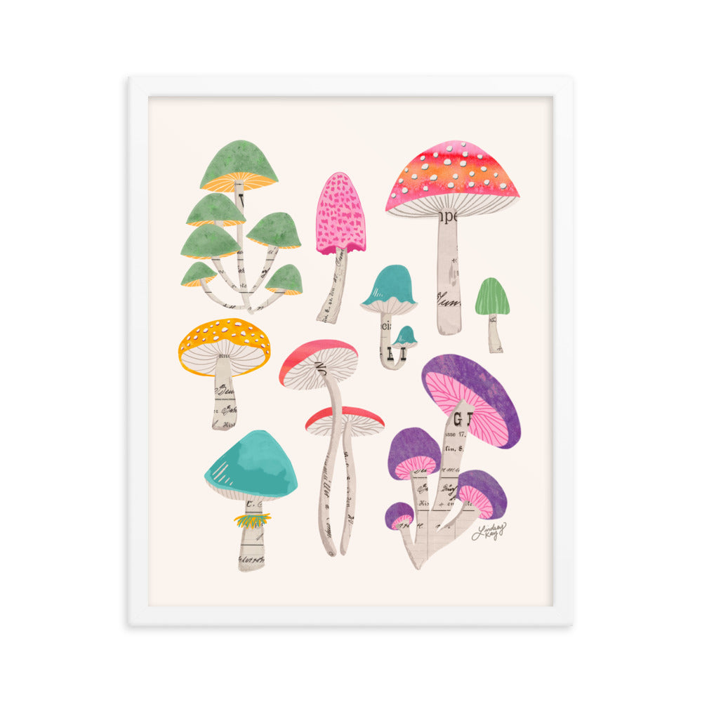 Color Mushrooms Collage Illustration - Framed Matte Print - Lindsey Kay Collective