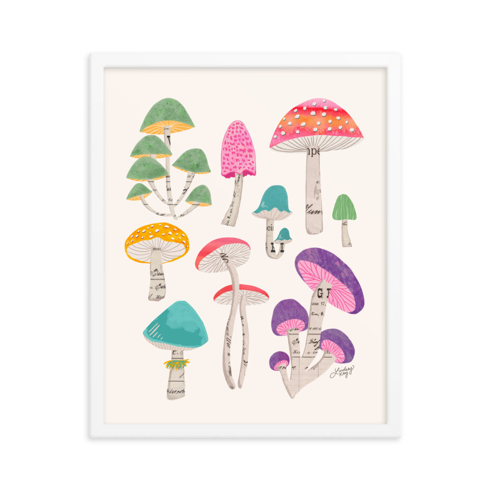Color Mushrooms Collage Illustration - Framed Matte Print