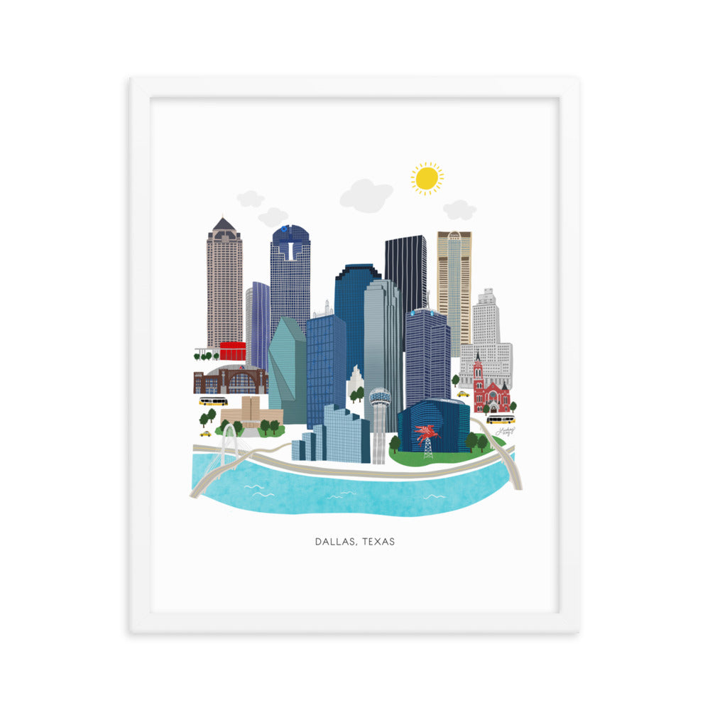 Dallas Texas Illustration - Framed Matte Print
