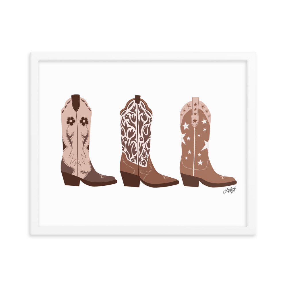 Cowboy Boots Illustration (Brown Palettte) - Framed Matte Print
