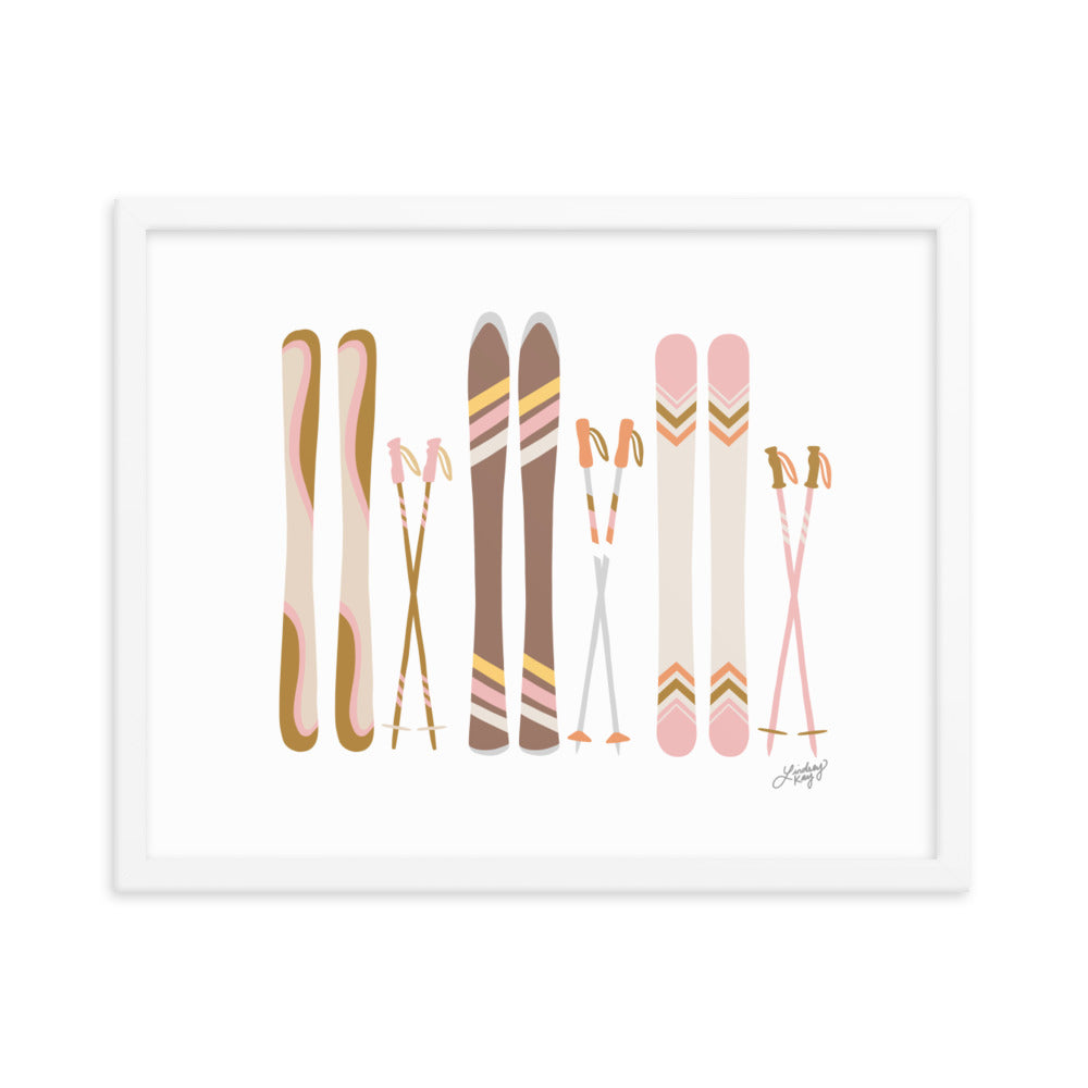 Illustration de ski (palette neutre) - Impression artistique encadrée