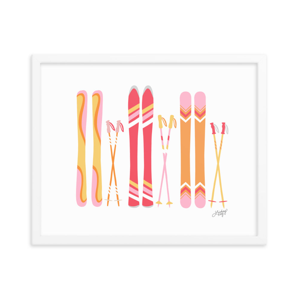 Illustration de ski (palette chaude) - Impression d’art paysager encadrée