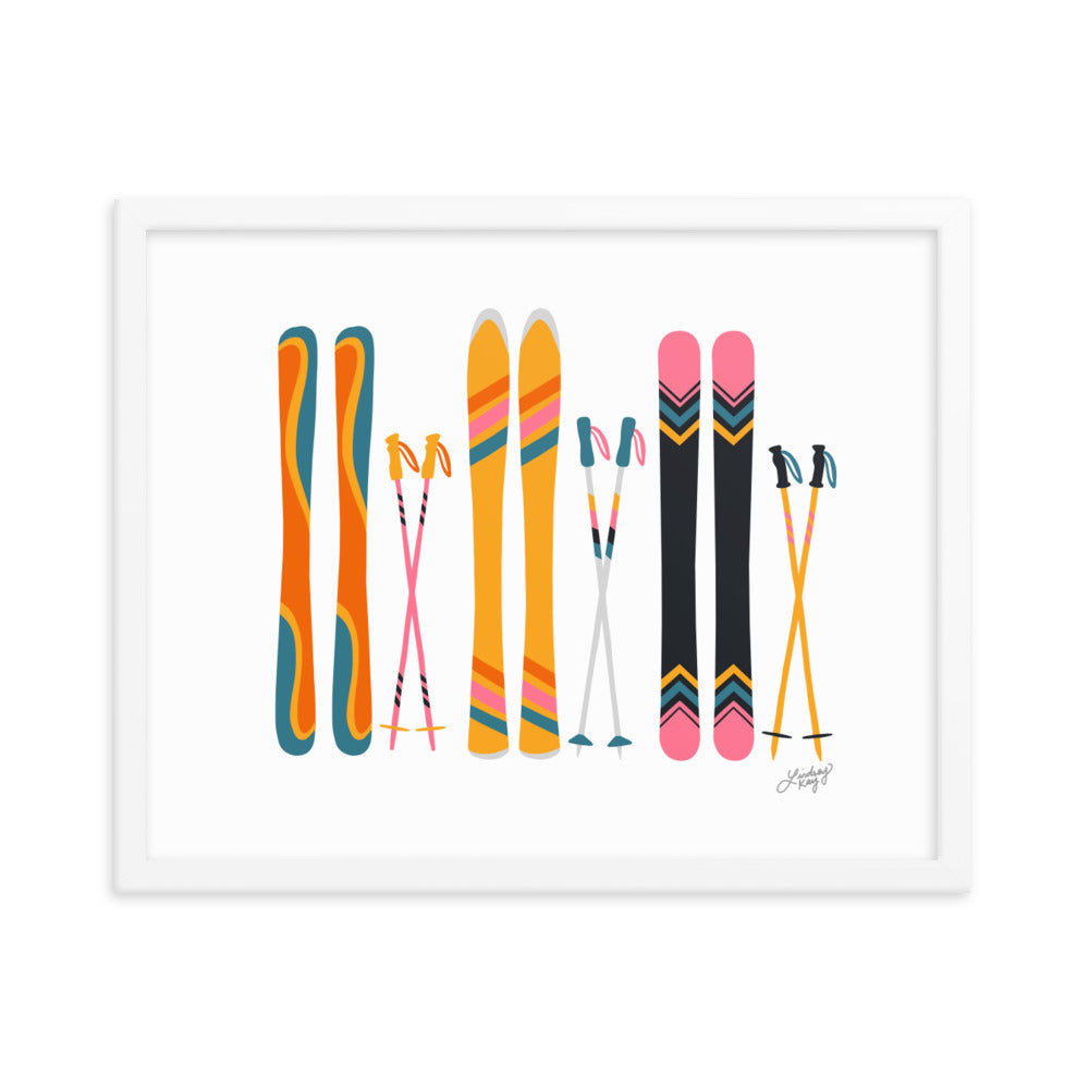 Illustration de ski (palette rétro) - Impression d’art paysager encadrée