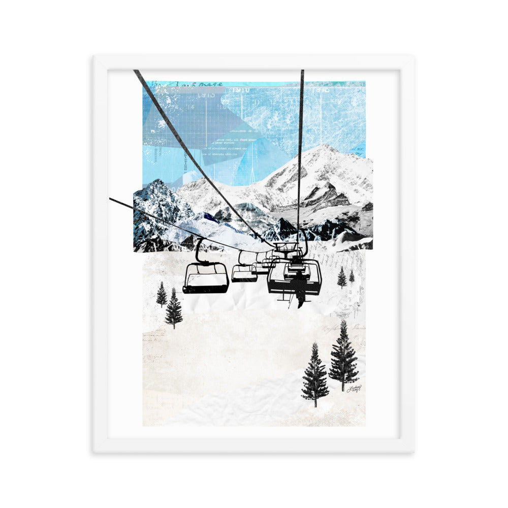 Paysage de télésiège de montagne - Impression d'art encadrée
