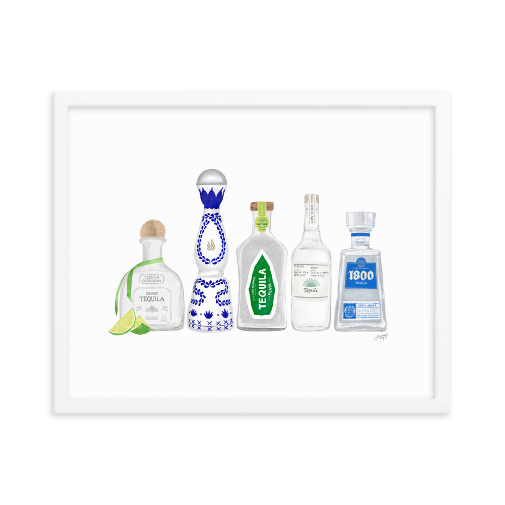 Ilustración de botellas de tequila - Impresión mate enmarcada