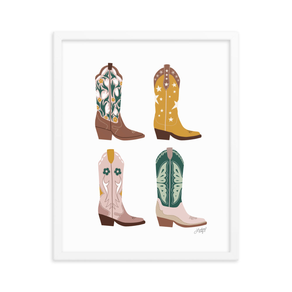 cowboy boots illustration poster art print wall art country western pretty trendy lindsey kay collective