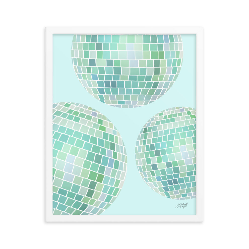 Ilustración de bolas de discoteca (paleta verde) - Impresión mate enmarcada
