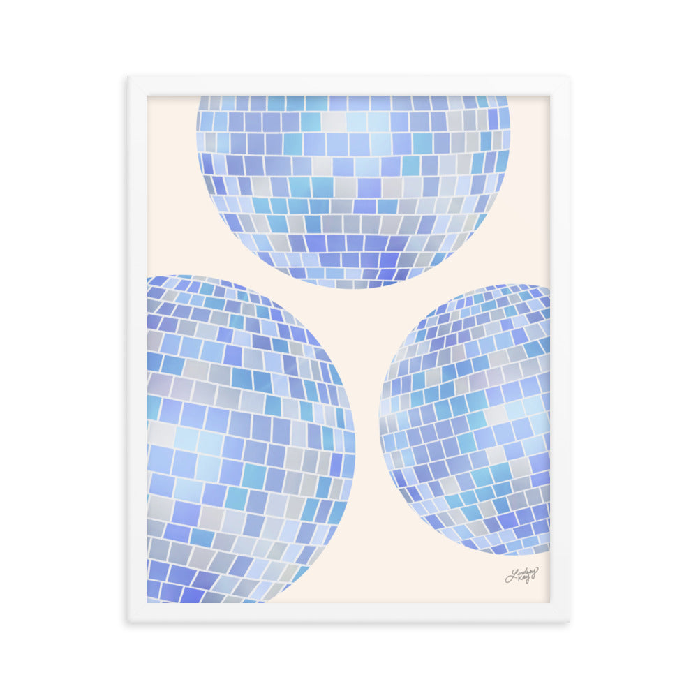 Illustration de boules disco (palette bleue) - Impression mate encadrée