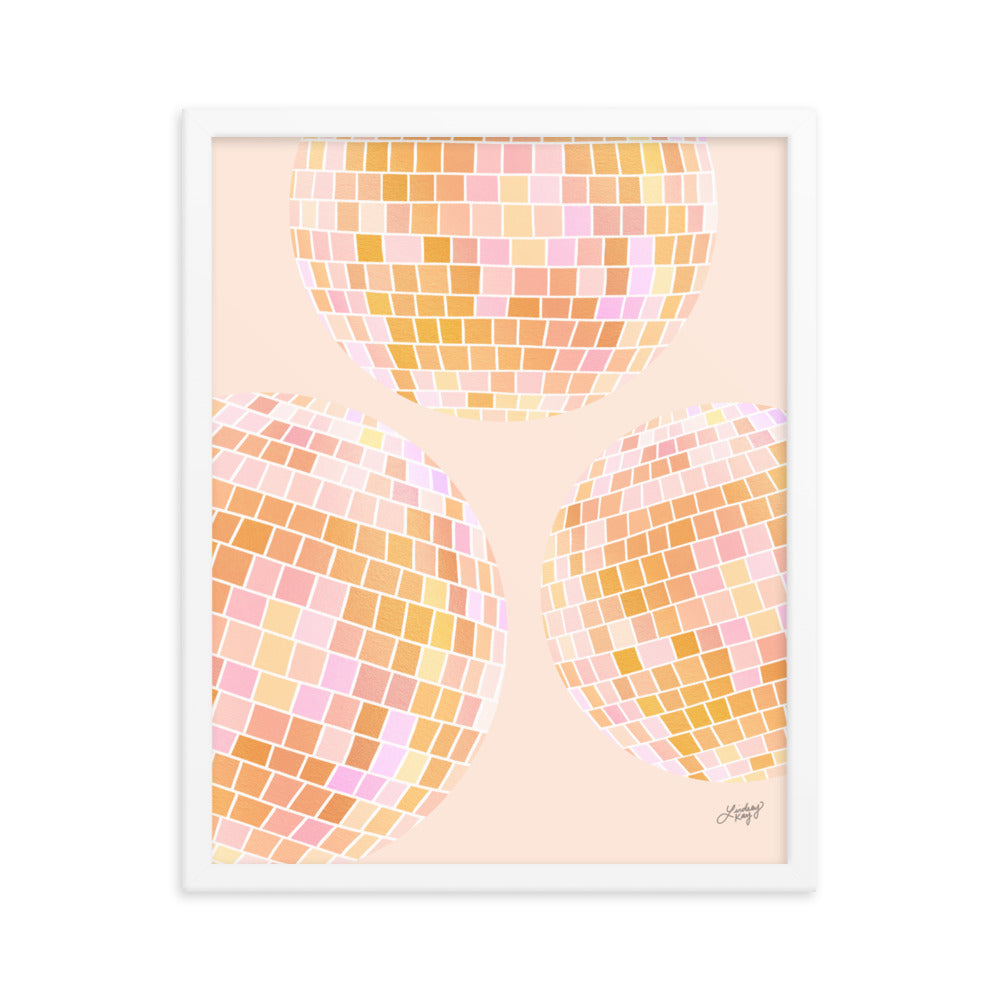 Ilustración de bolas de discoteca (paleta amarilla) - Impresión mate enmarcada