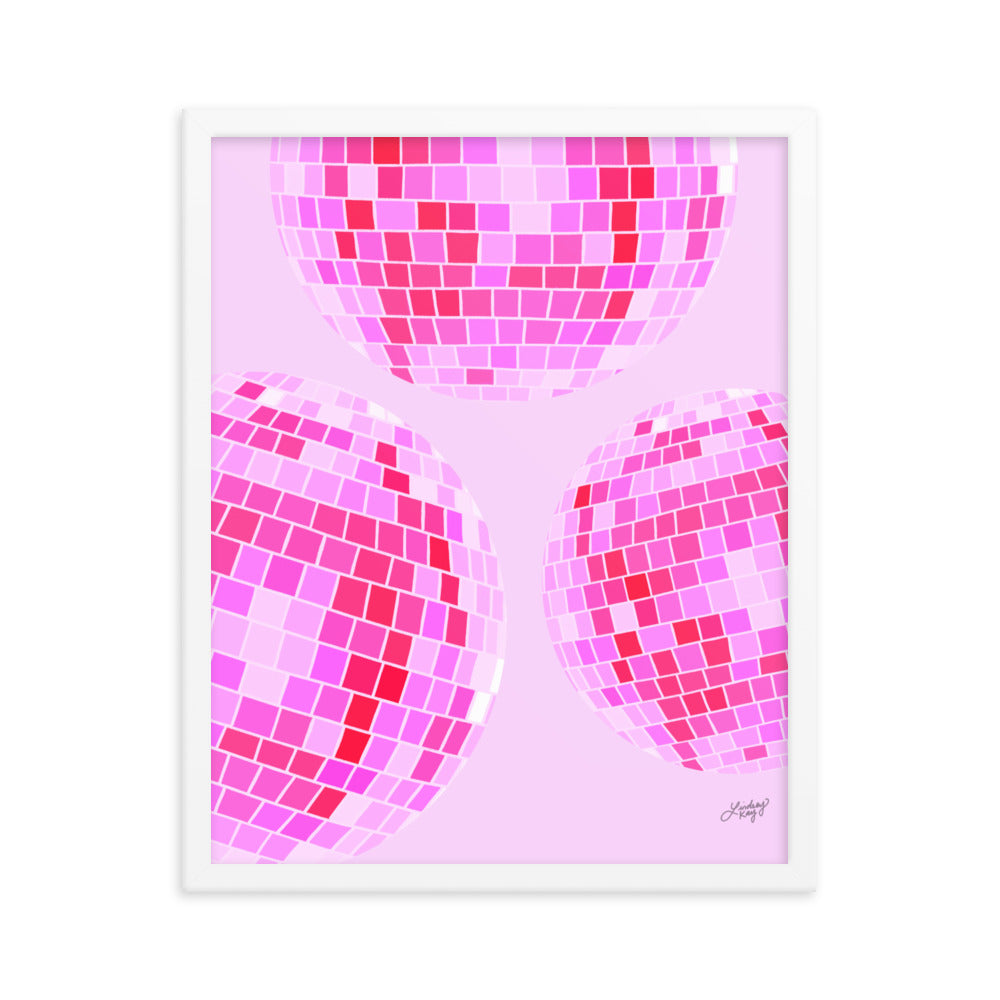 Ilustración de bolas de discoteca (paleta rosa) - Impresión mate enmarcada