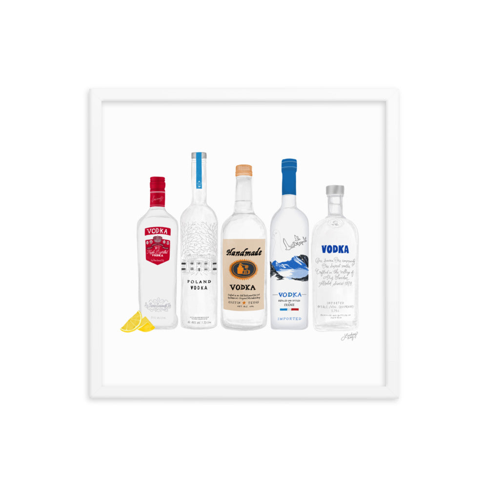 Illustration de bouteilles de vodka - Impression mate encadrée