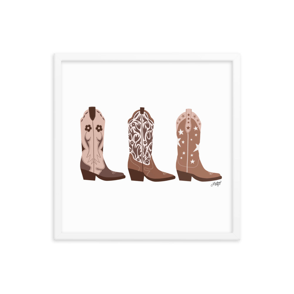 Cowboy Boots Illustration (Brown Palettte) - Framed Matte Print