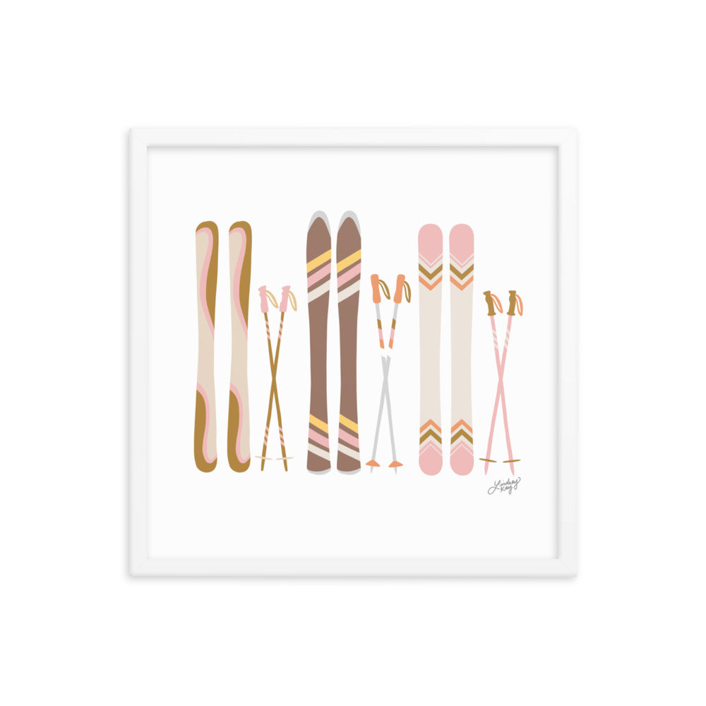 Illustration de ski (palette neutre) - Impression artistique encadrée