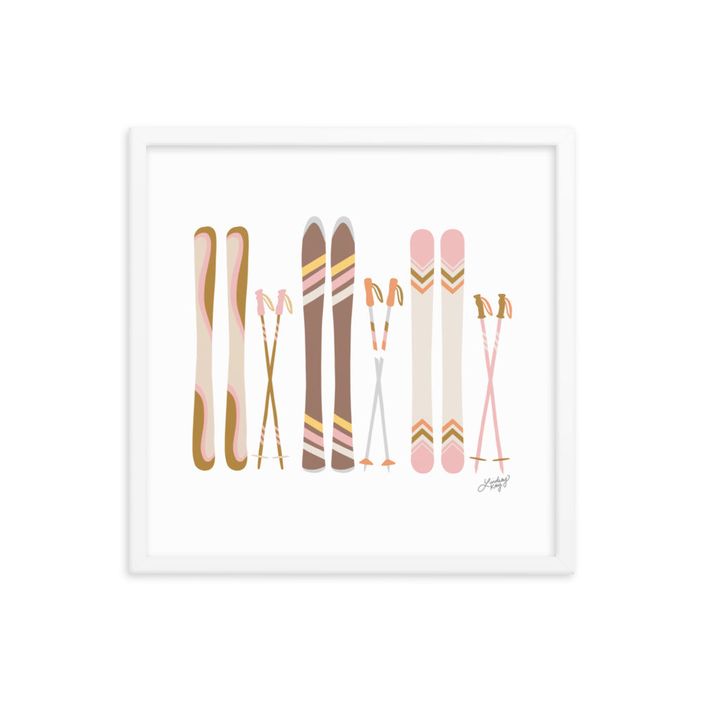 Illustration de ski (palette neutre) - Impression artistique encadrée