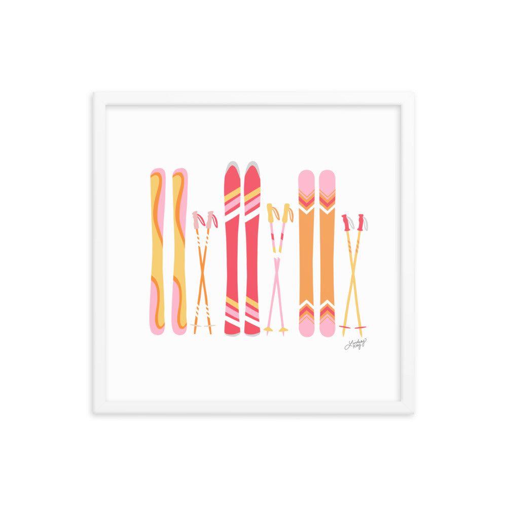 Illustration de ski (palette chaude) - Impression d’art paysager encadrée