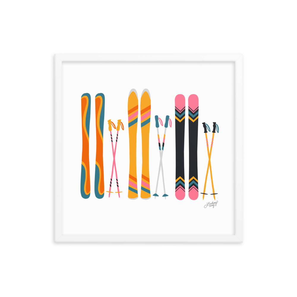 Illustration de ski (palette rétro) - Impression artistique encadrée