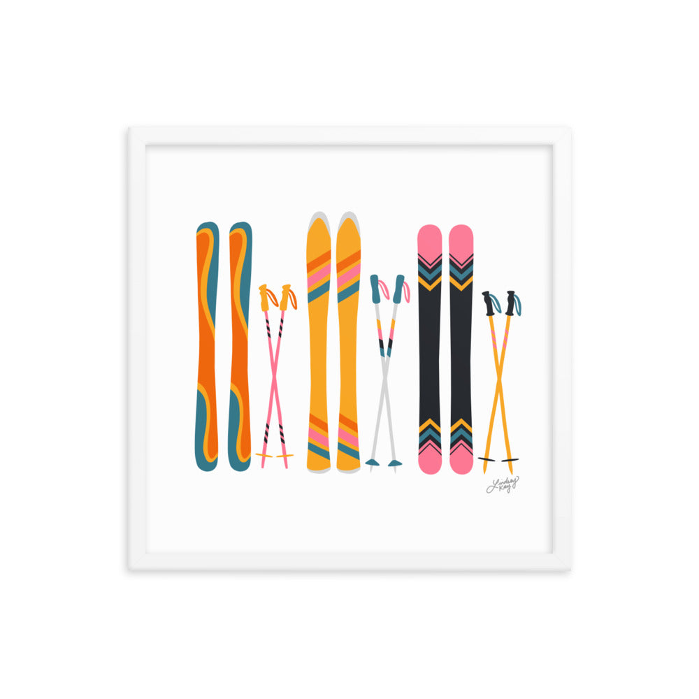 Illustration de ski (palette rétro) - Impression d’art paysager encadrée