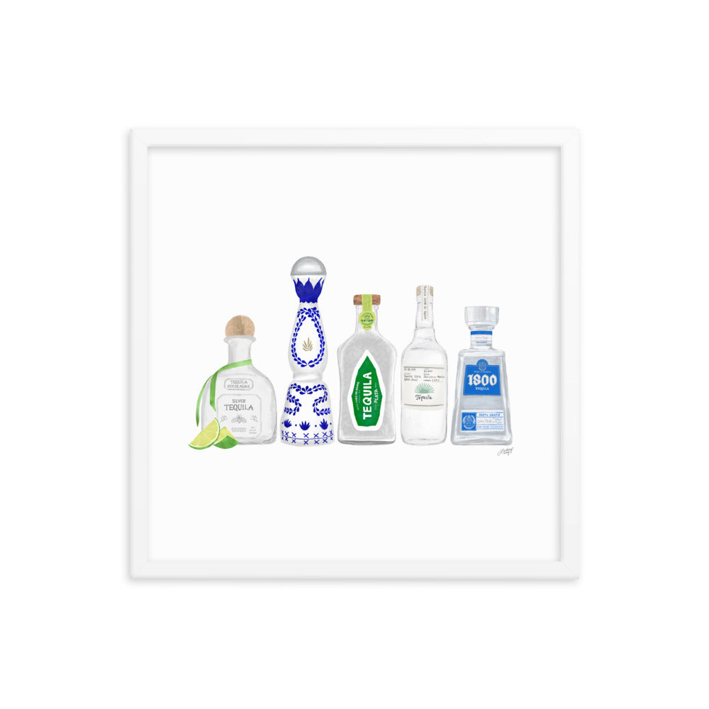 Ilustración de botellas de tequila - Impresión mate enmarcada