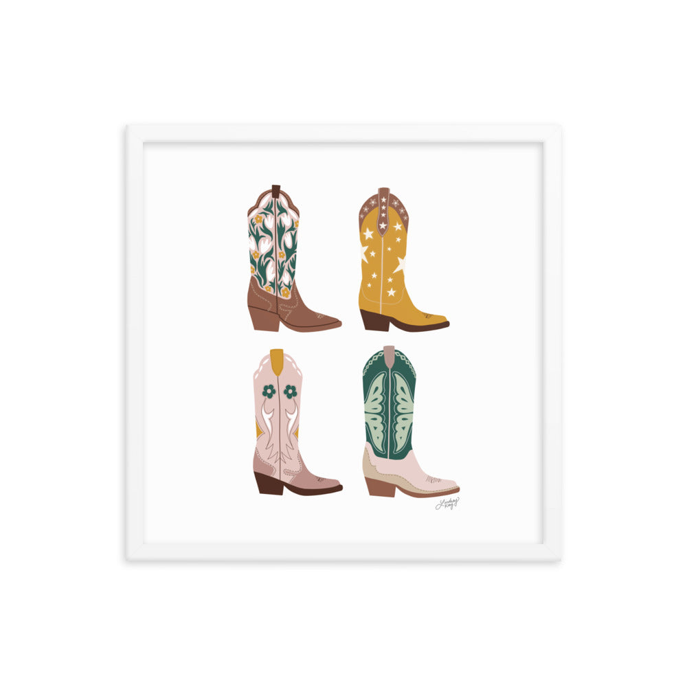 Illustration de bottes de cowboy (palette neutre) - Impression mate encadrée