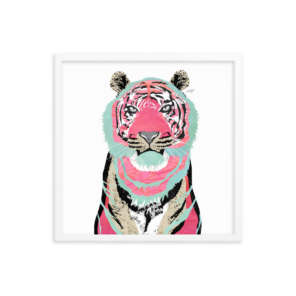Collage de tigre rosa - Impresión mate enmarcada