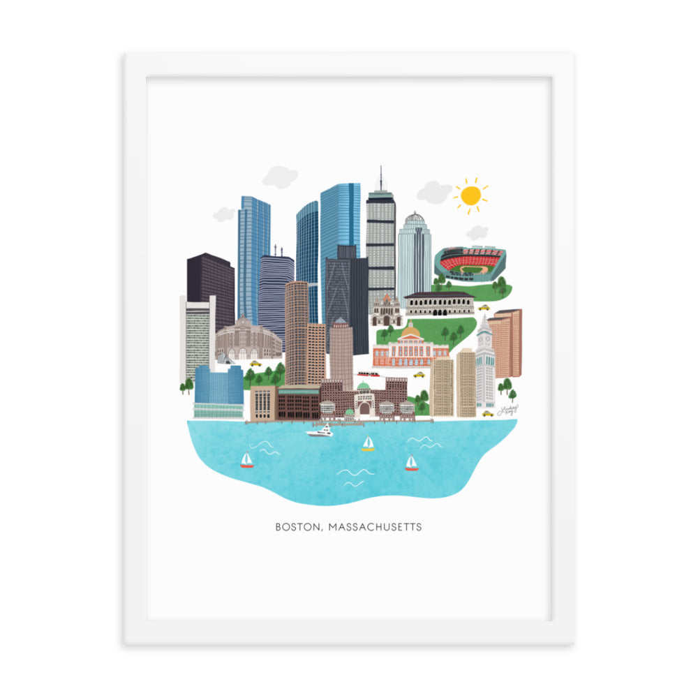 Boston Skyline Illustration - Impression mate encadrée