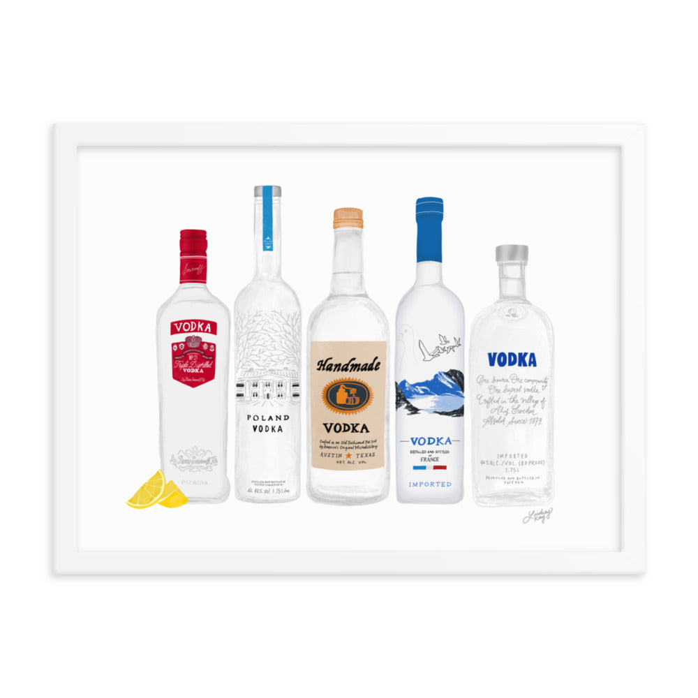 Ilustración de botellas de vodka - Impresión mate enmarcada