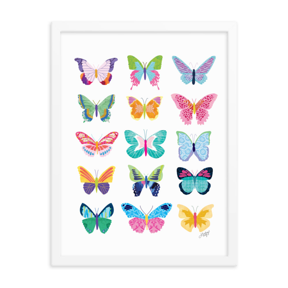 Collage de papillons colorés - Impression mate encadrée