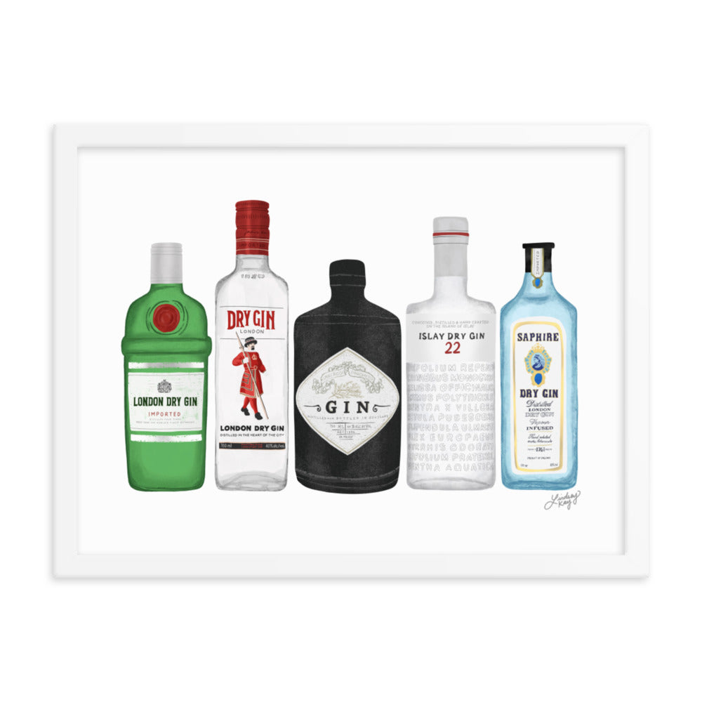 Gin Bottles Illustration - Framed Matte Print - Lindsey Kay Collective