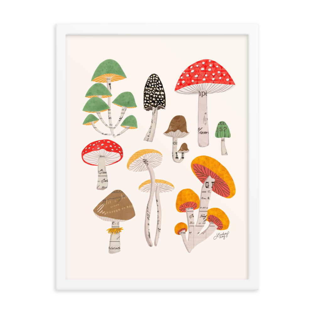 mushroom illustration art print poster wall art decor framed black white wall frame lindsey kay collective