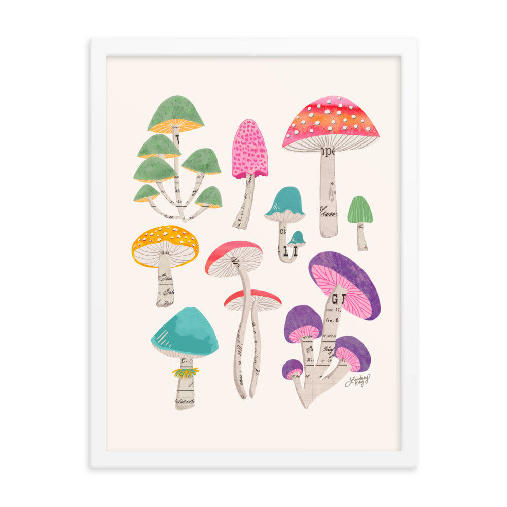Color Mushrooms Collage Illustration - Framed Matte Print - Lindsey Kay Collective