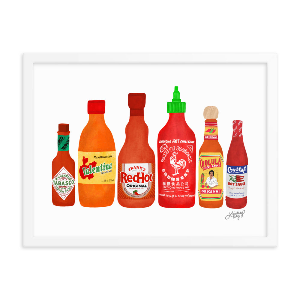 Hot Sauce Bottles Illustration - Framed Matte Print