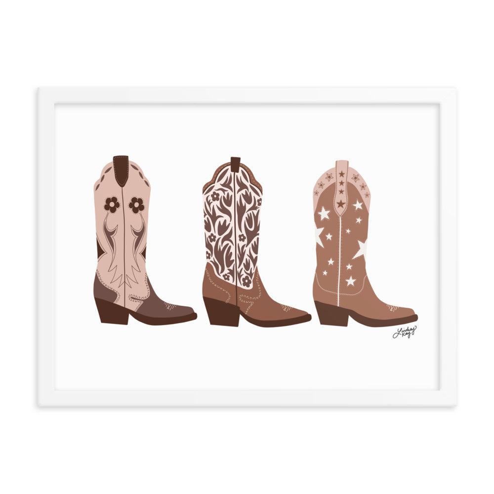 Cowboy Boots Illustration (Brown Palettte) - Framed Matte Print