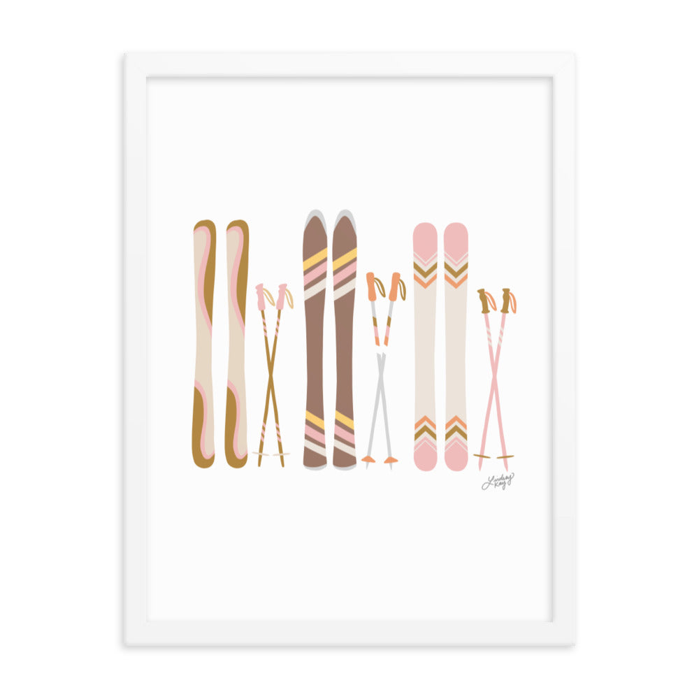 Illustration de ski (palette neutre) - Impression artistique encadrée