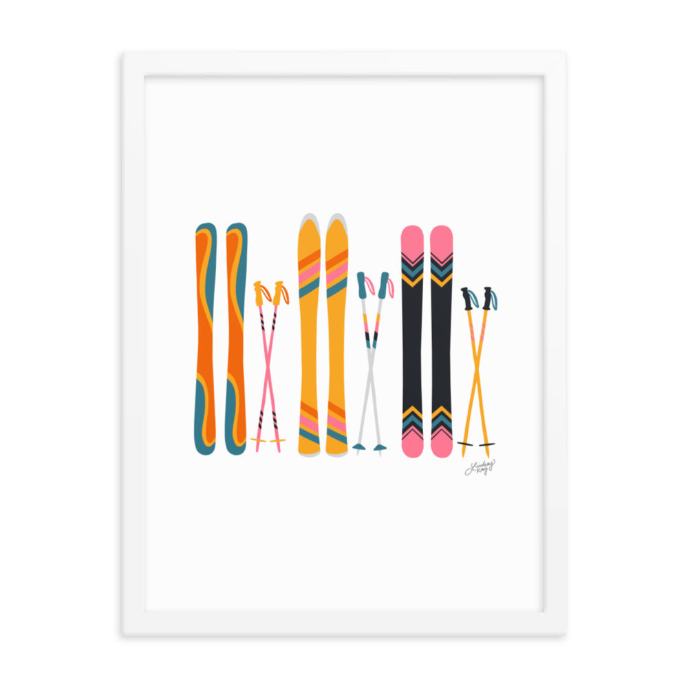 retro colors ski's illustration art print poster colorful cabin mountains decor lindsey kay collective