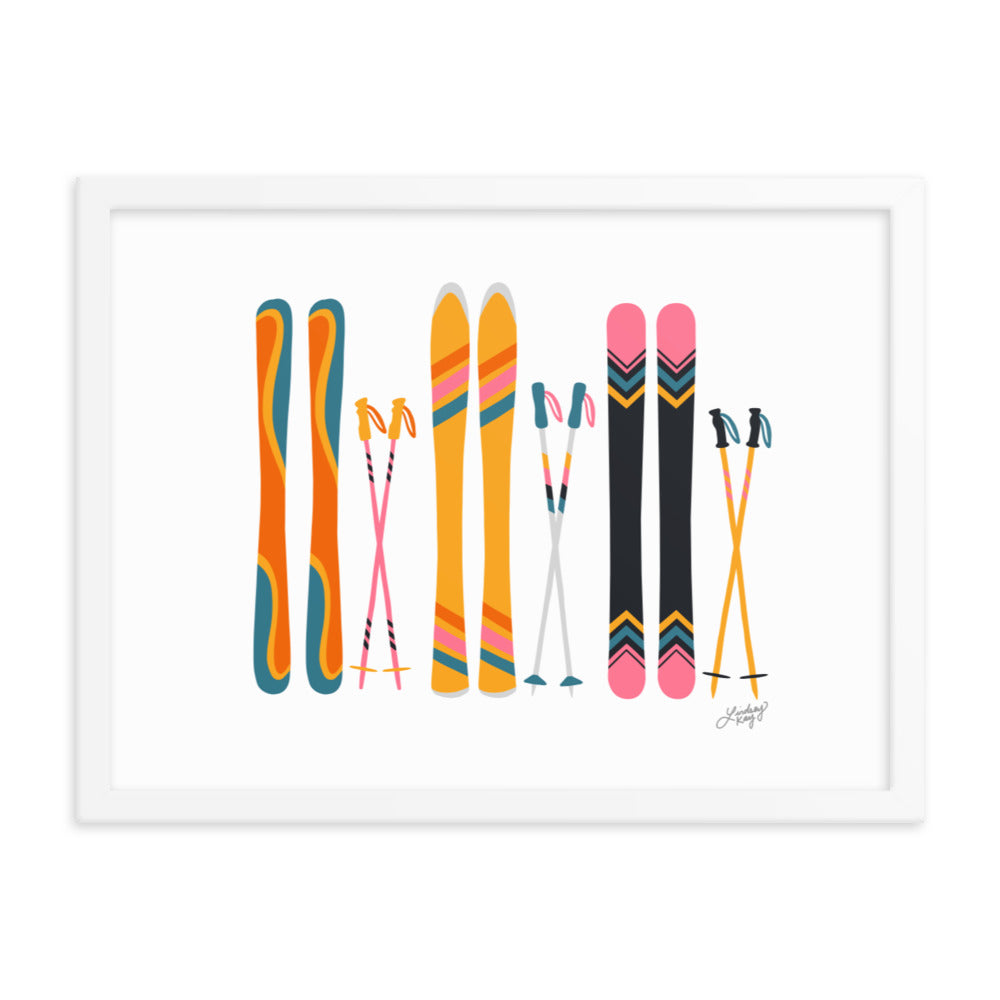 Illustration de ski (palette rétro) - Impression d’art paysager encadrée