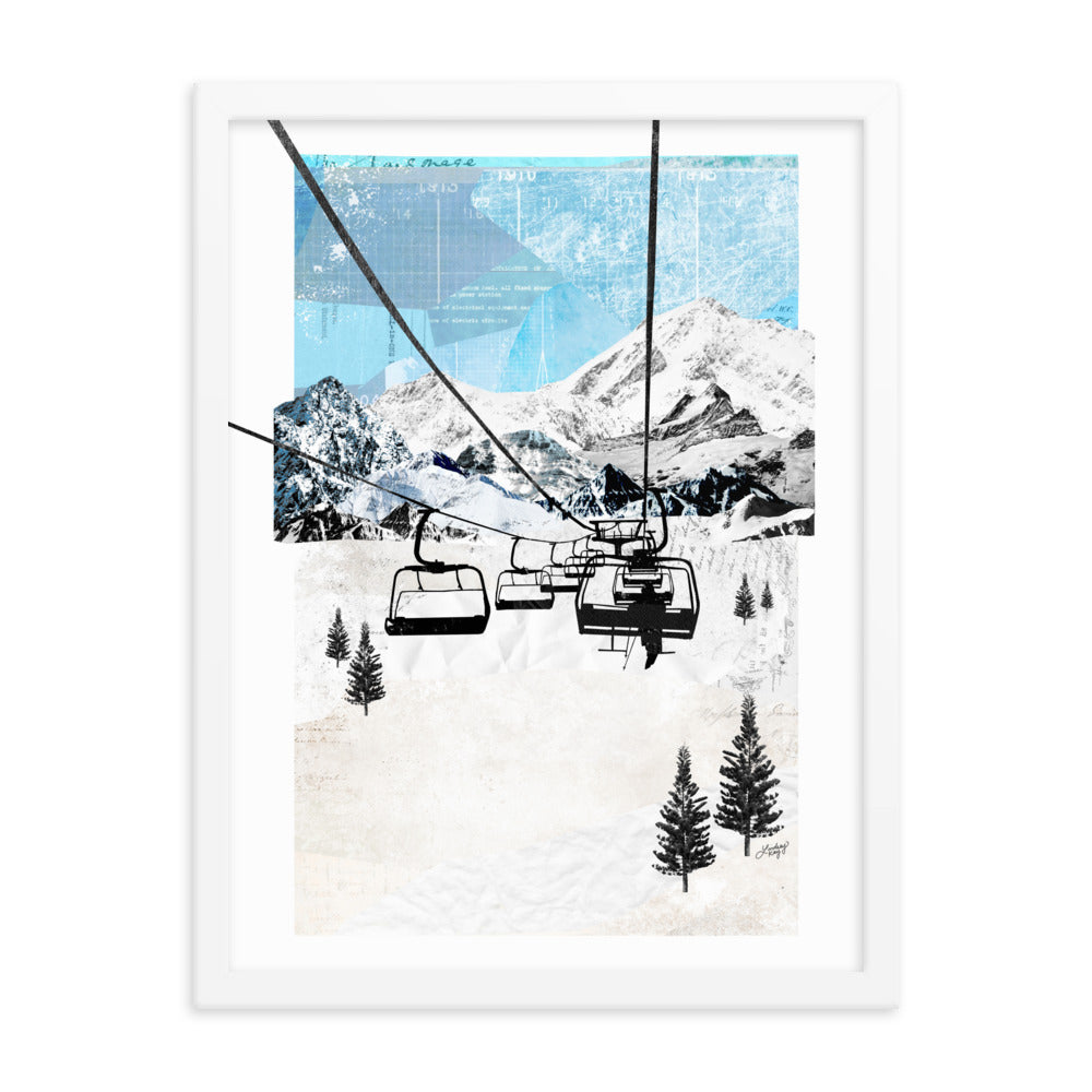 Paysage de télésiège de montagne - Impression d'art encadrée