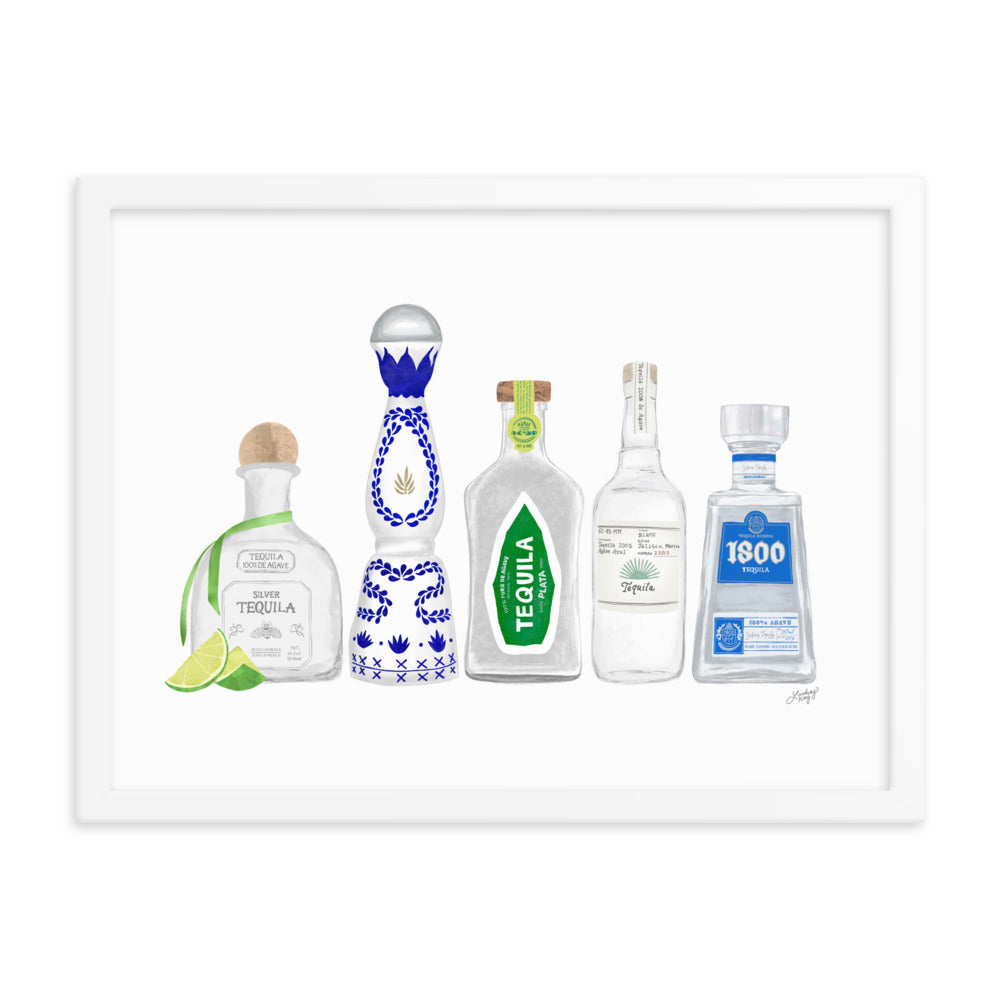 Ilustración de botellas de tequila - Impresión mate enmarcada