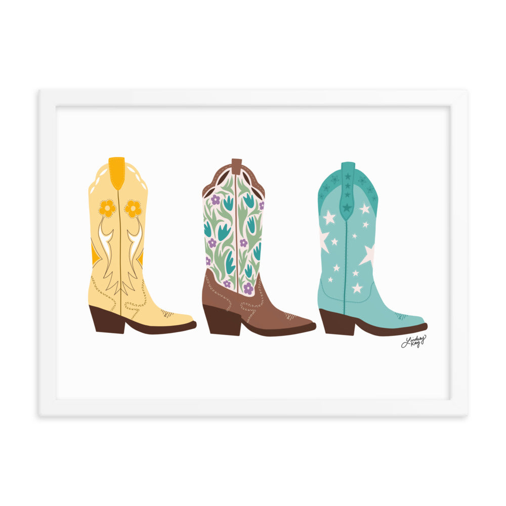 Illustration de bottes de cowboy (palette lumineuse) - Impression mate encadrée