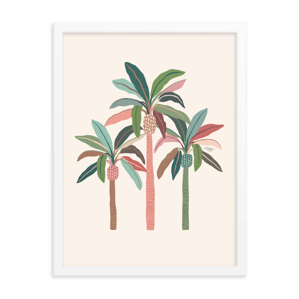 neutral colors palm tree illustration framed matte print tropical beach wall art decor
