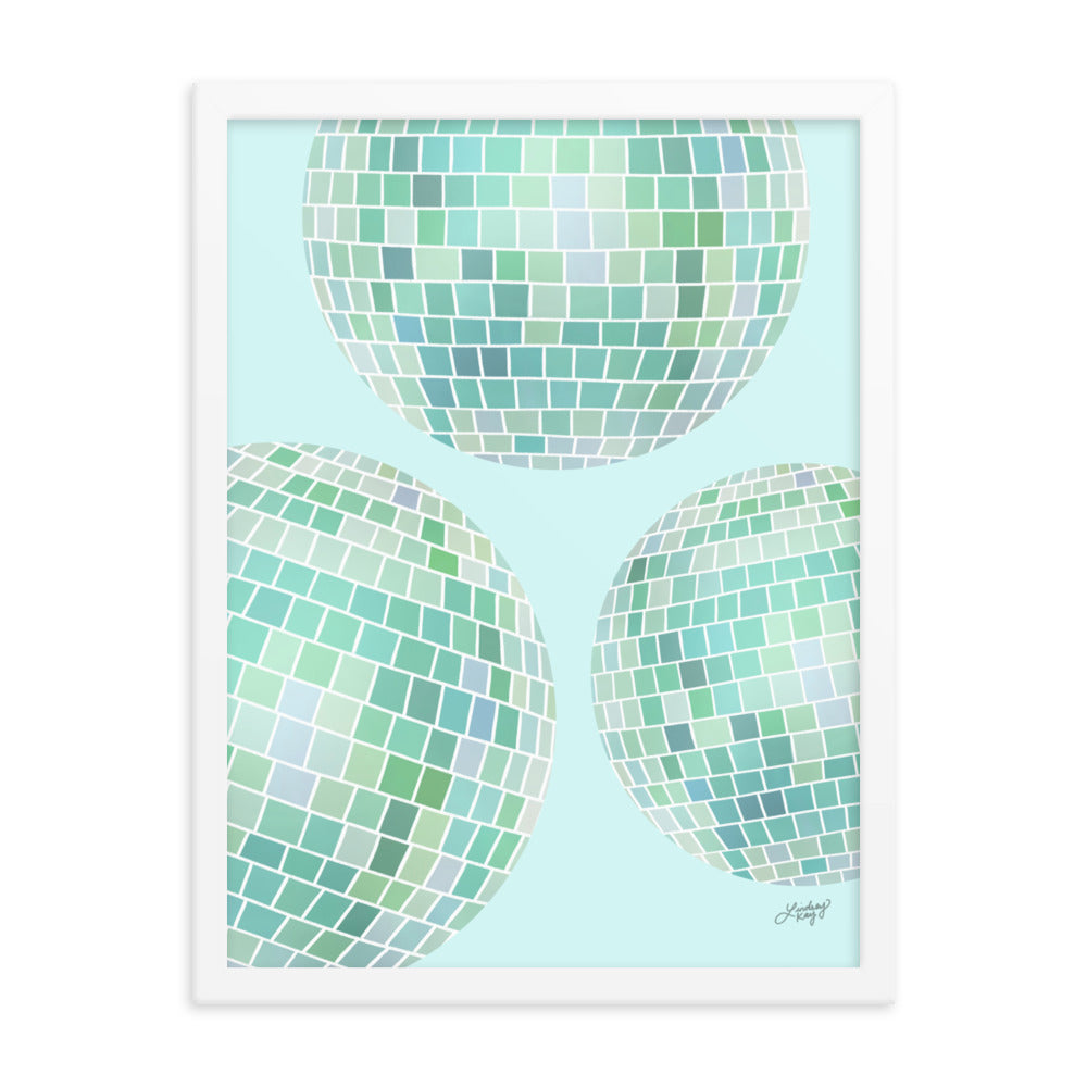 Ilustración de bolas de discoteca (paleta verde) - Impresión mate enmarcada