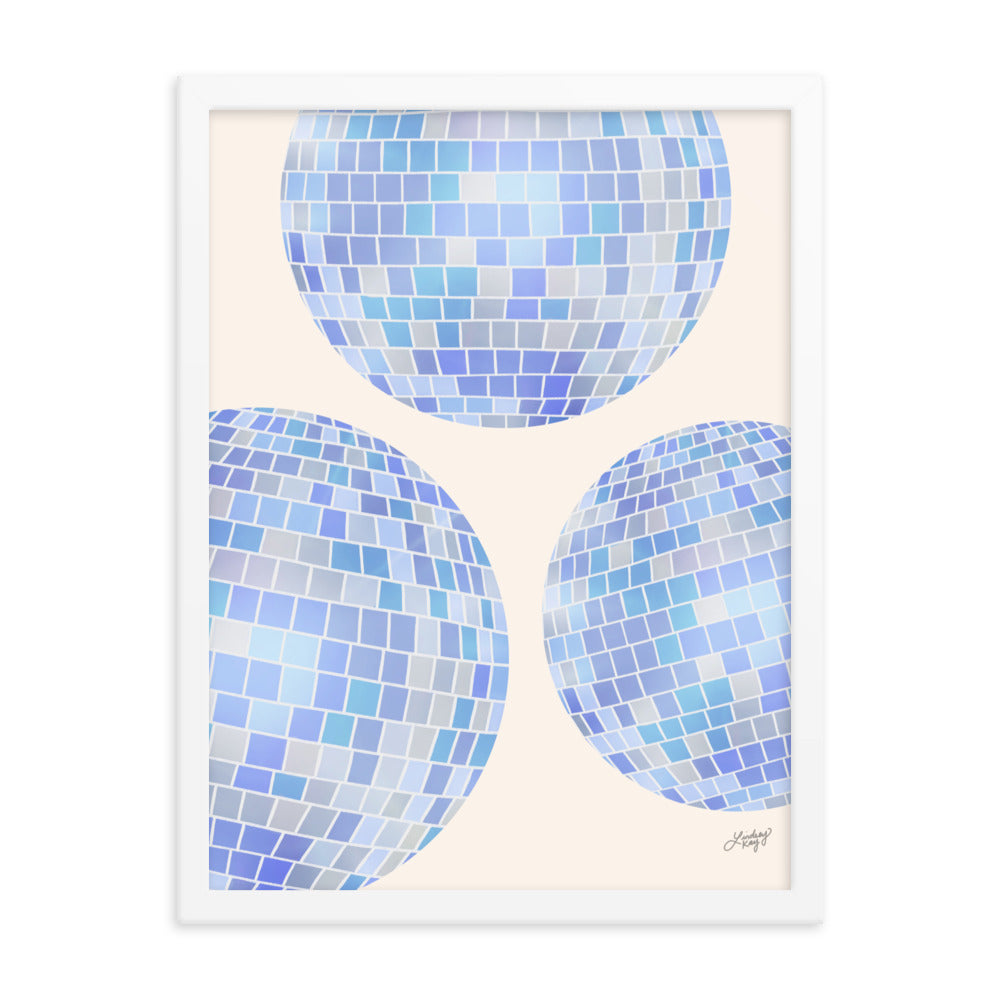 Illustration de boules disco (palette bleue) - Impression mate encadrée