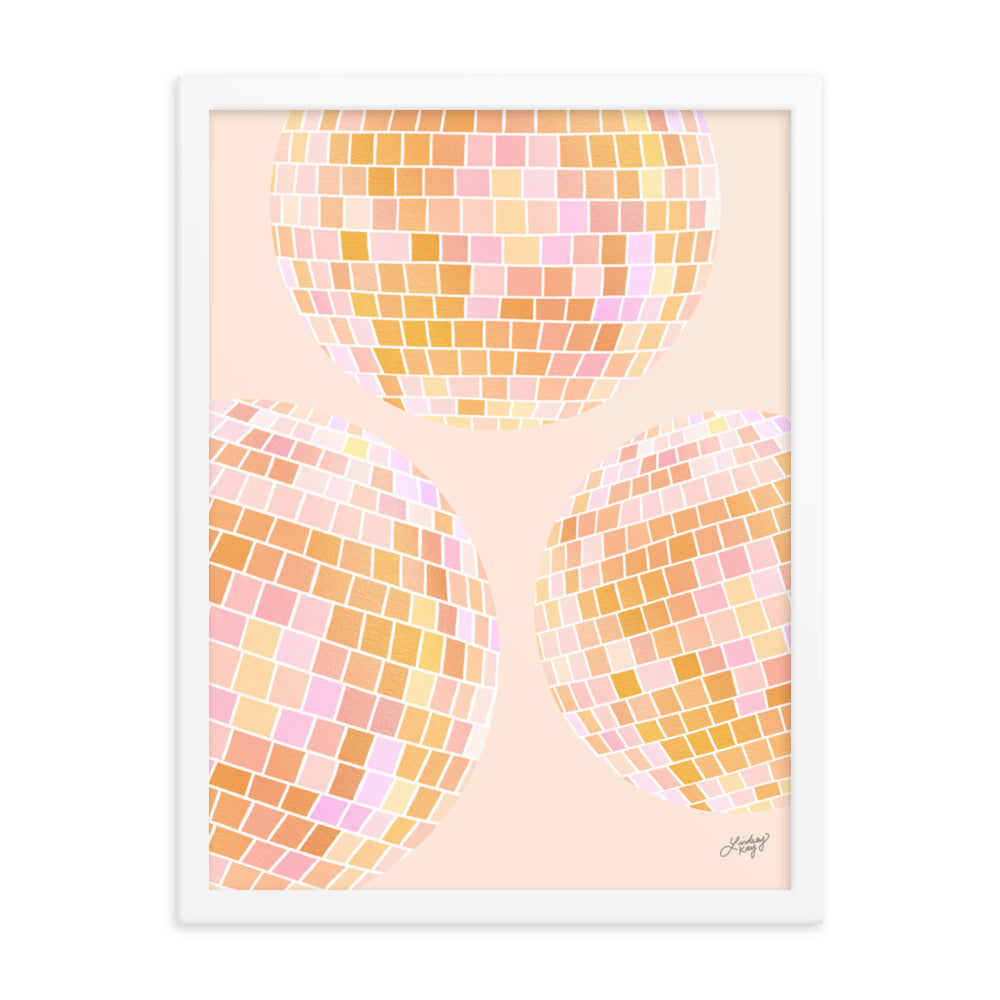framed yellow disco ball painting illustration art print poster retro wall art trendy lindsey kay collective